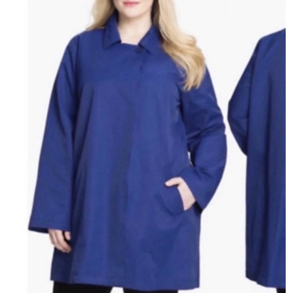 Eileen Fisher Light Cotton Nylon Classic Collar Coat Royal Blue Women's 1XL